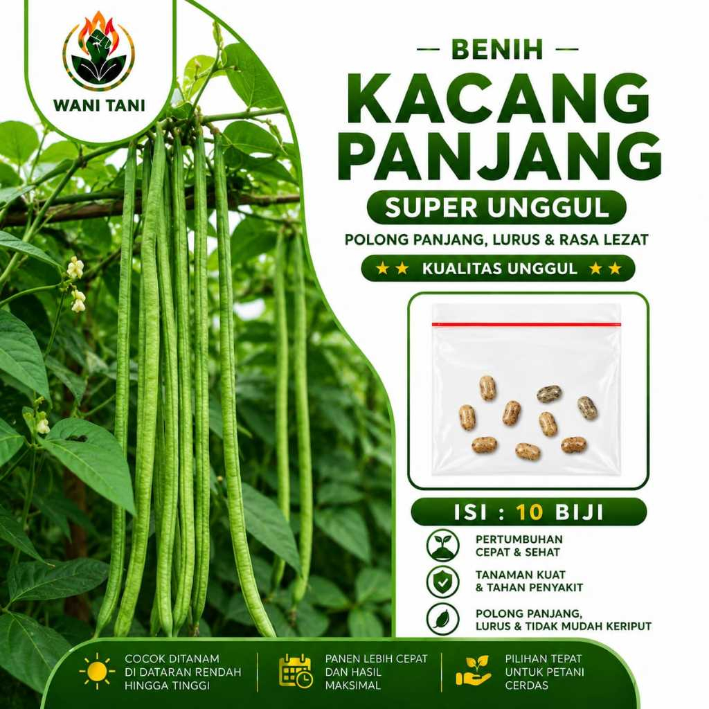 Benih Kacang Panjang Hijau Super Unggul Bibit Sayuran Kacang Panjang