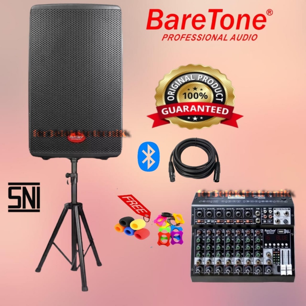 Paket sound Sistem Speaker Aktif Baretone MAX15RC 500 Watt+mixer baretone orignal