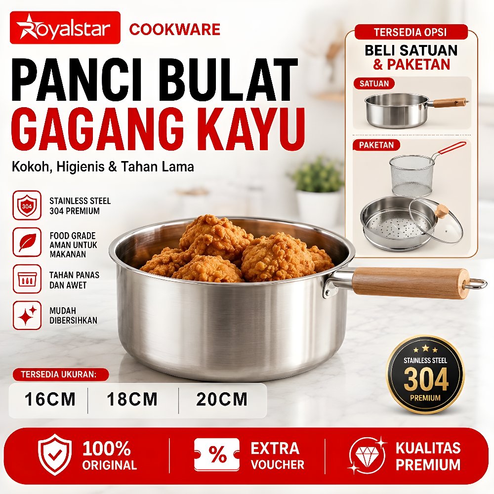 Royalstar Panci Deep Fryer Stainless Dengan Saringan Minyak - Panci Goreng Gorengan Anti Karat Untuk