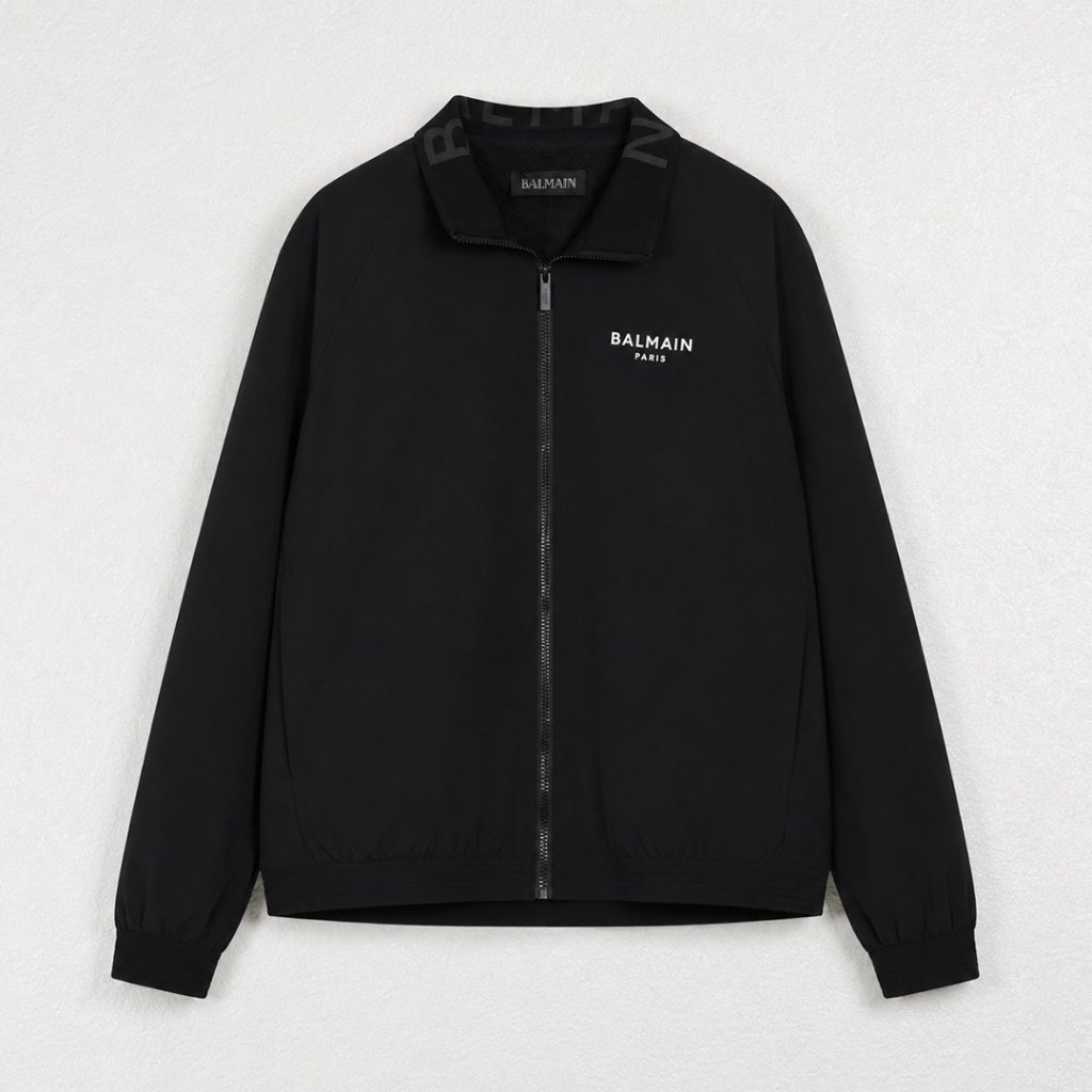 Jaket BALMAIN PARIS TEXT COLLAR GREY BLACK ZIP TRACK JACKET 100% ORIGINAL