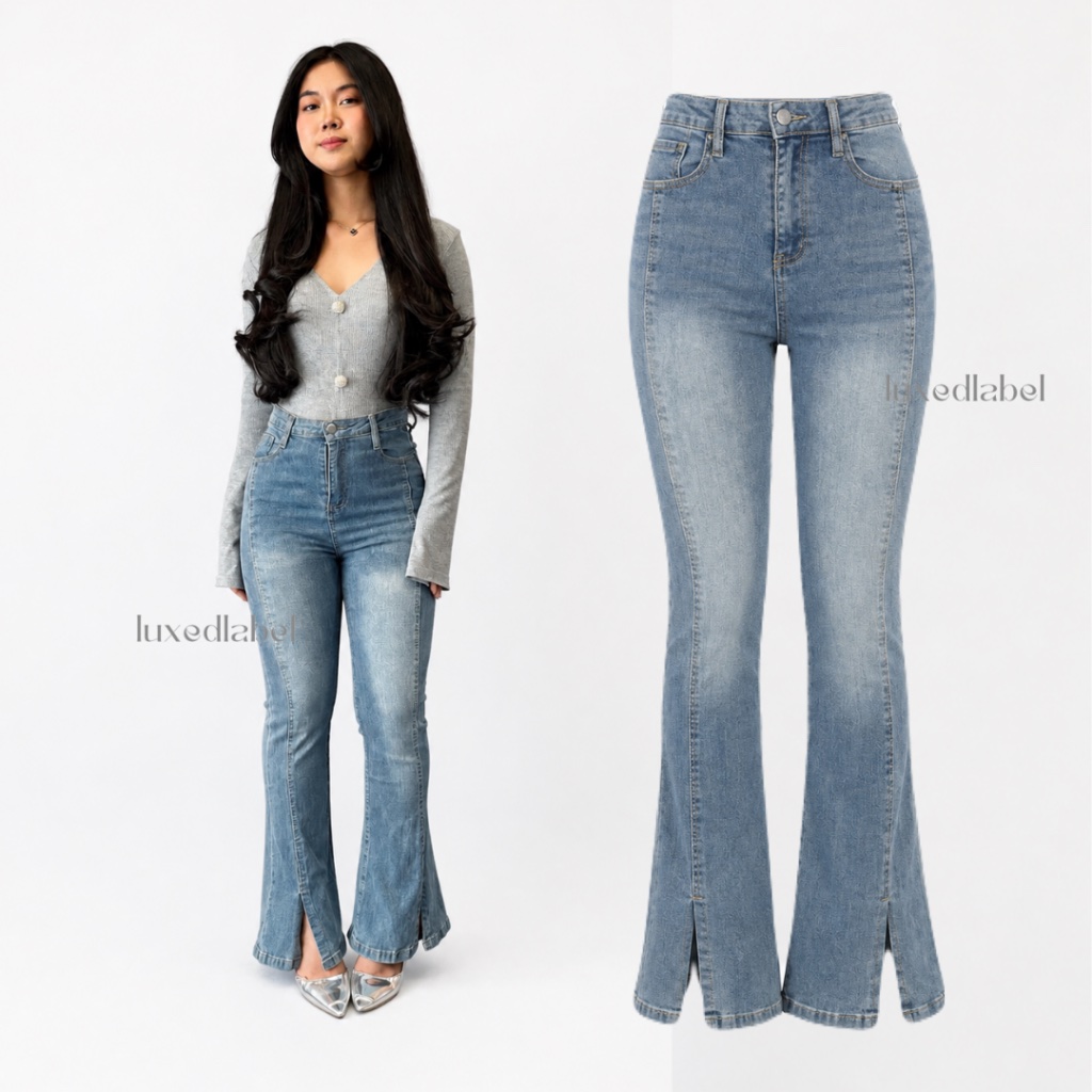 [LUXE.DLABEL] - 277 JEANS  | Celana Panjang Highwaist Wanita Jeans Wanita Polos Ripped Jeans Highwai