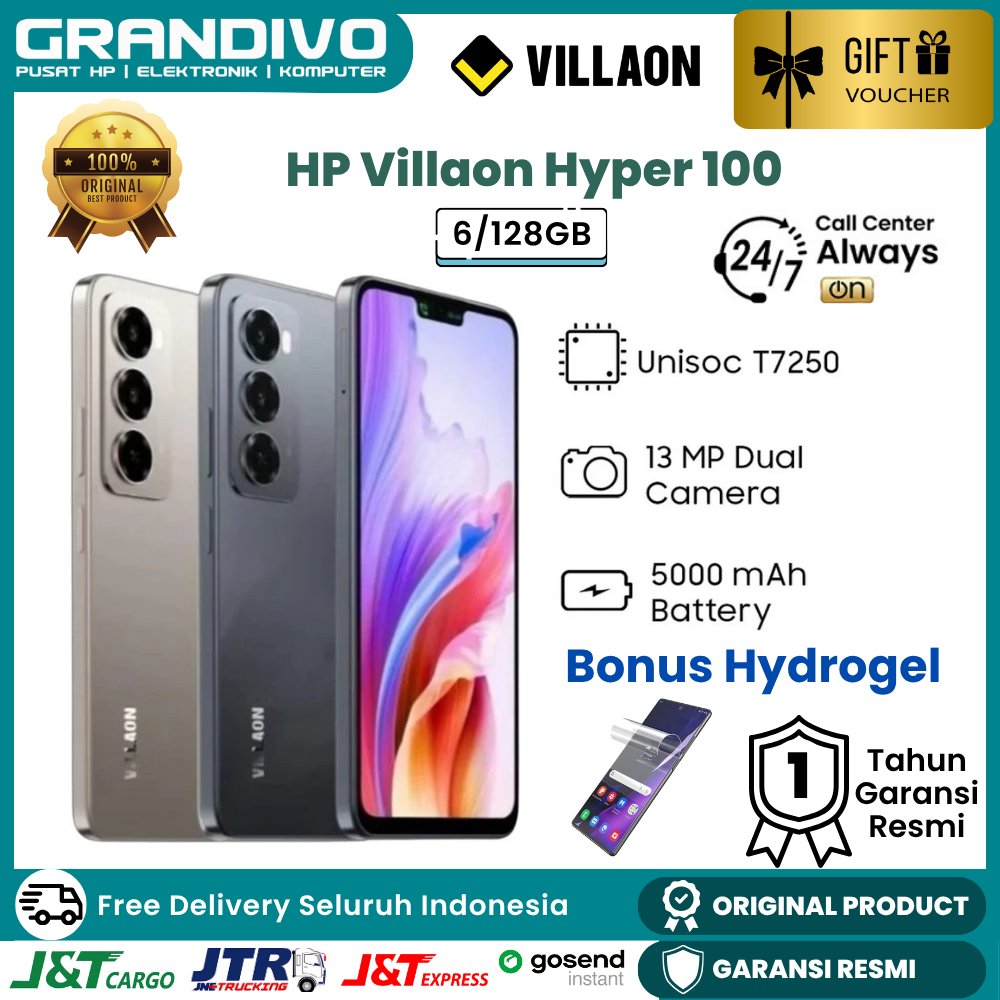 Villaon Hyper 100 6GB 128GB HP Android Smartphone 6GB RAM 128GB ROM Layar Besar Dual SIM Baterai Bes