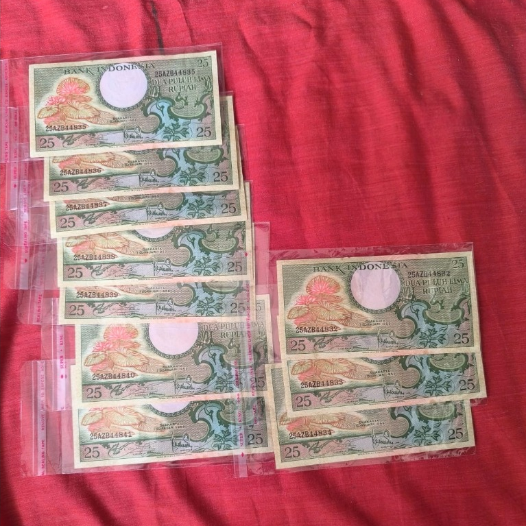 Uang Kertas Kuno 25 Rupiah 1959 - VFS / UNC Candidate, Desain Bunga, Elemen Budaya