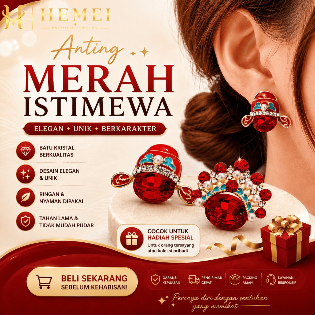 HEMEI E04 ANTING TOPENG OPERA PEKING CNY ANTING MERAH NUANSA IMLEK CNY ANTING FASHION WANITA