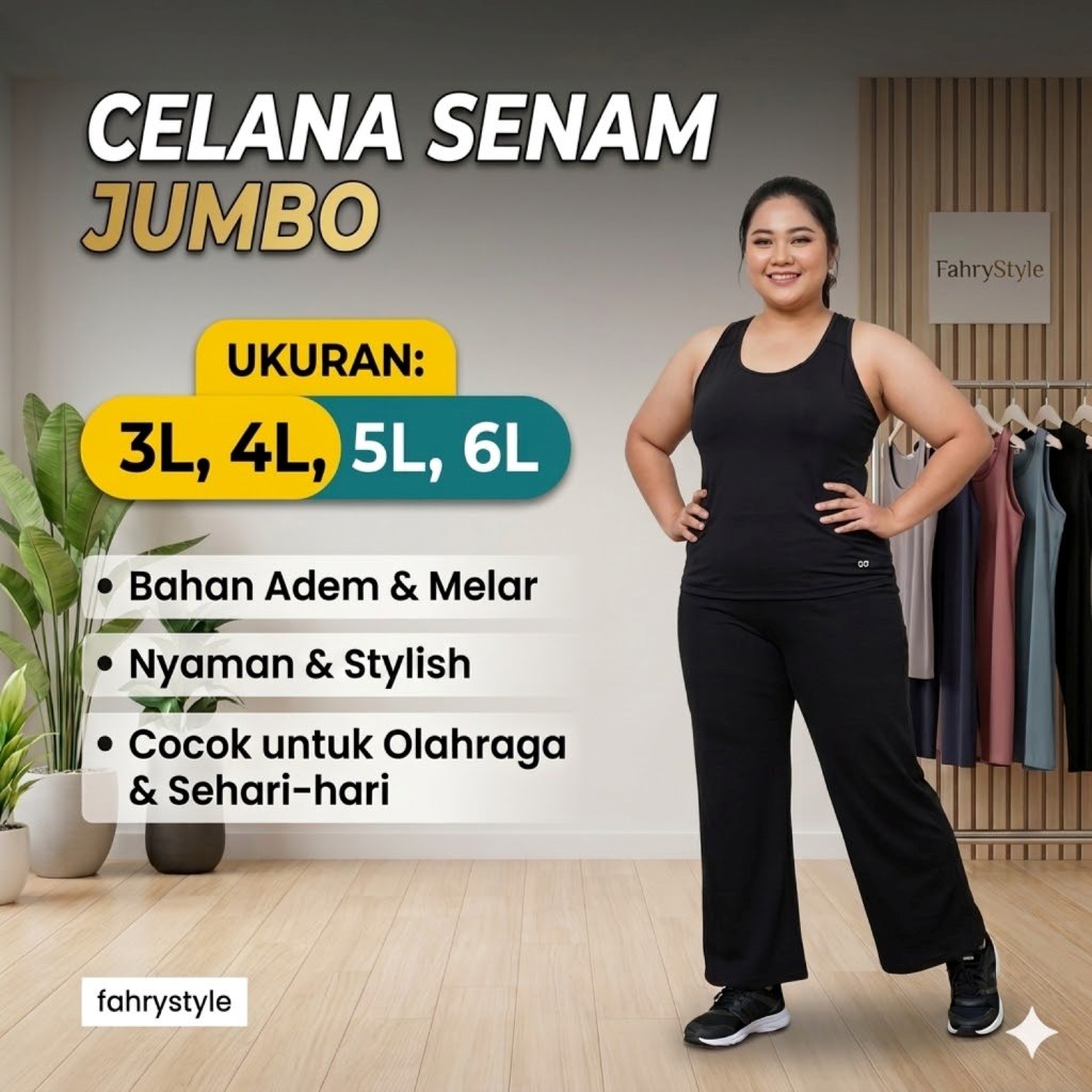 Jumbo celana olahraga senam aerobik zumba dan santai 4L 5L 6L Hitam