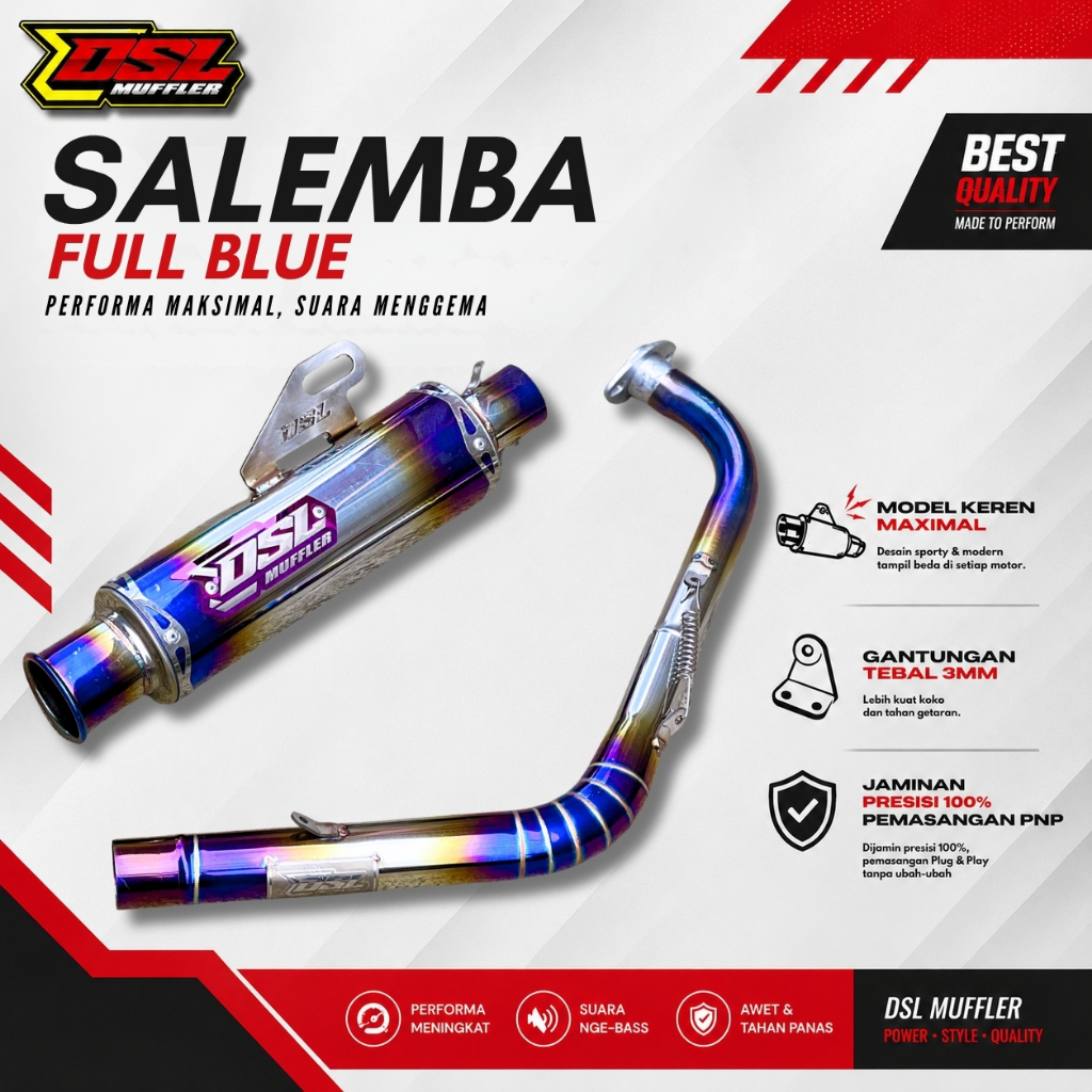 DSL Muffler - Knalpot Salemba Full Blue Edition Original DSL Muffler PNP, Suara Gahar, Menambah Perf