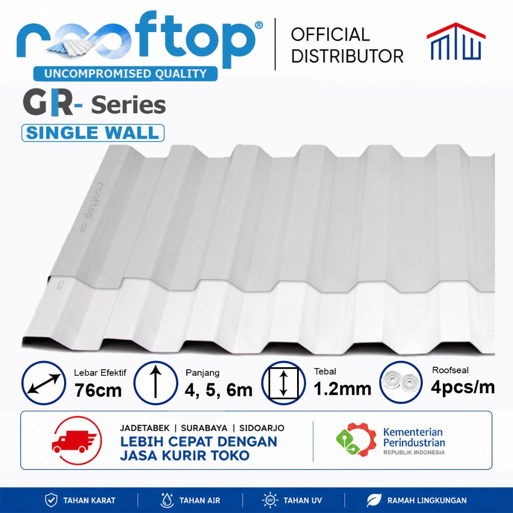 Atap Plastik Single Wall 1,2mm ROOFTOP GR uPVC Atap/Kanopi Lurus & Melengkung