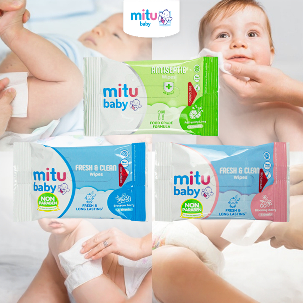 Mitu Tisu Basah Baby Wipes / Mitu Tisu Basah Sachet Isi 4 Sheet / Mitu Baby Tisu Basah Bayi