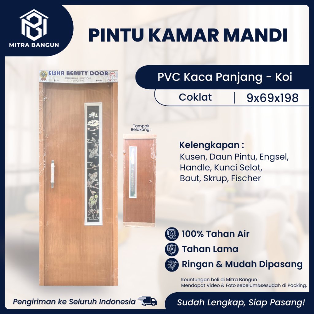 (Ready Stock) Pintu Kamar Mandi Toilet PVC Minimalis Coklat 70x200 Minimalis Awet Motif Kaca Polos 6
