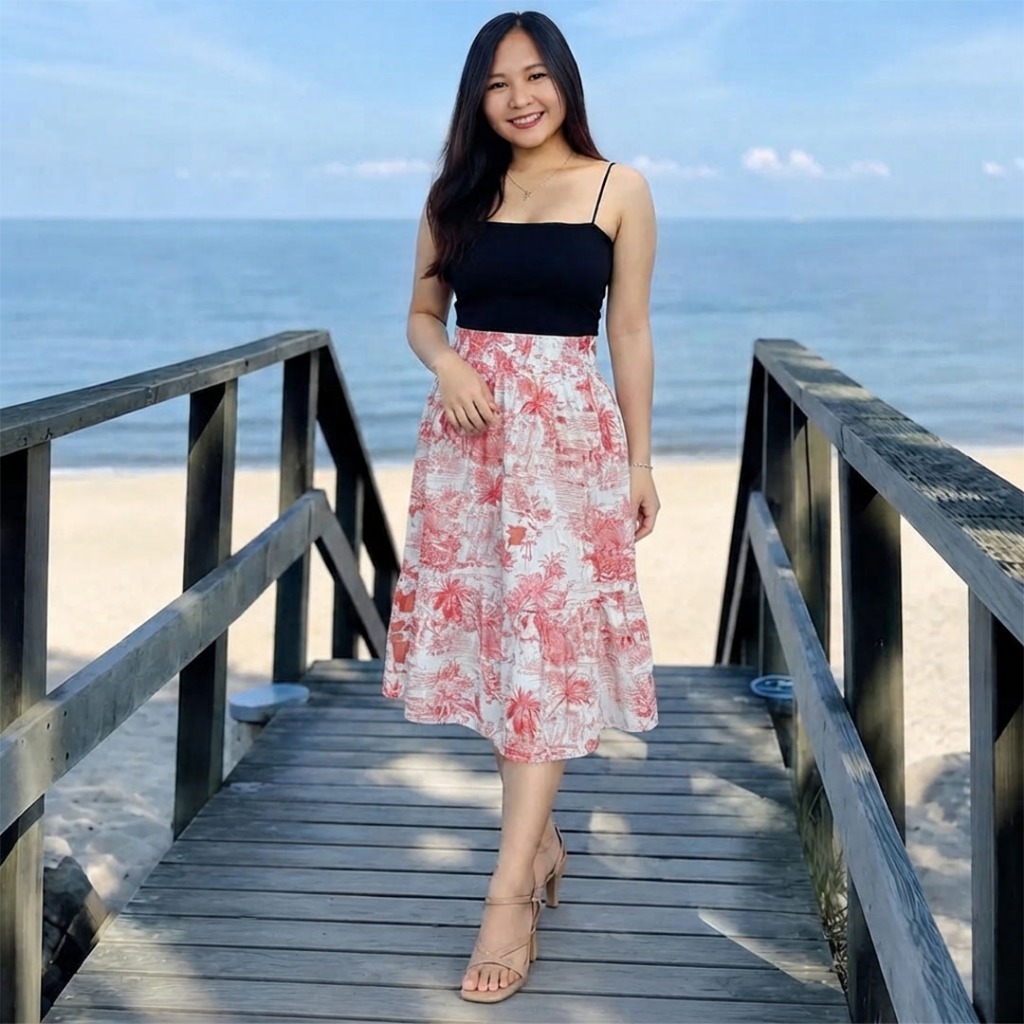 Rok panjang jumbo karet kerut ruffle bawahan