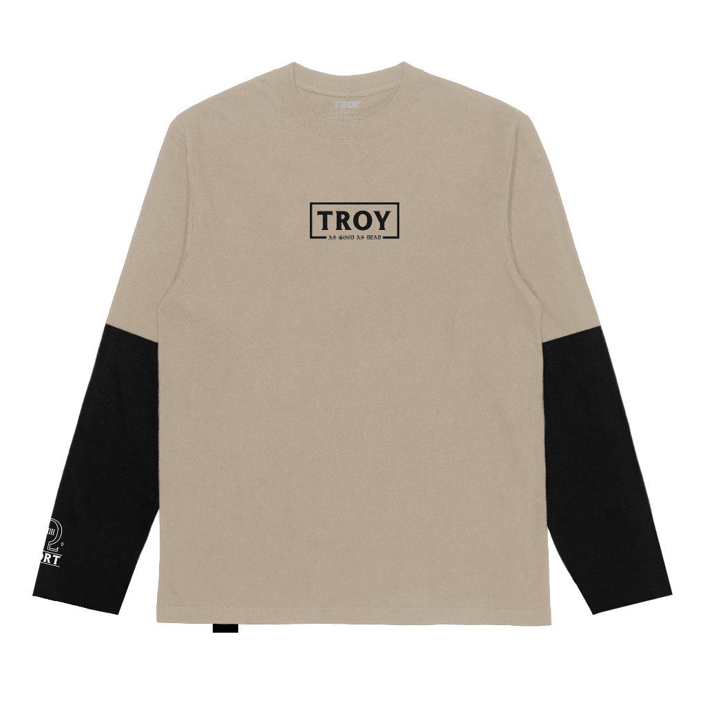 Troy Company Longsleeve Doublesleeve Beige Black Frame - Kaos Lengan Panjang Beige Hitam DSD 3696