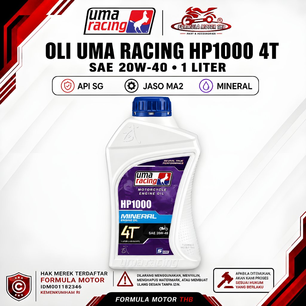 UMA Racing HP1000 Oli Mesin Motor 4T SAE 20W-40 Mineral JASO MA2 1L
