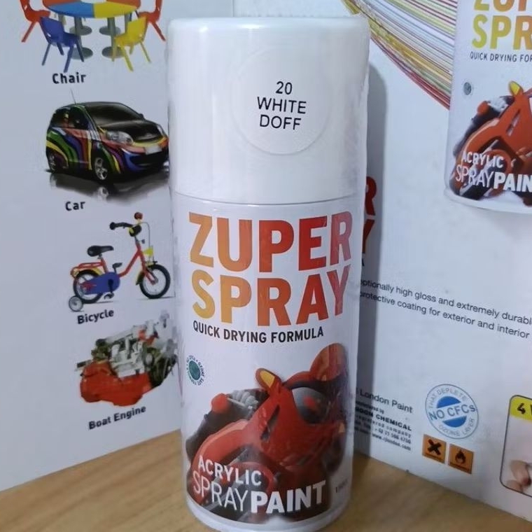 Pilok Pilox Zuper Spray Paint Warna P 20 White Doff / Putih Dop / Putih Tidak Mengkilap (150cc/150ml