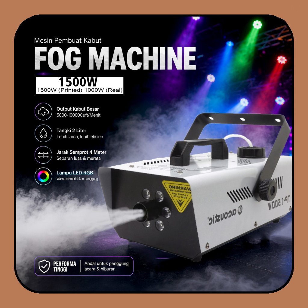 Mesin Fogging RGB LED Pembuat Asap Panggung 1500 W - Smoke Fog Machine Fogging TP 1500 LED