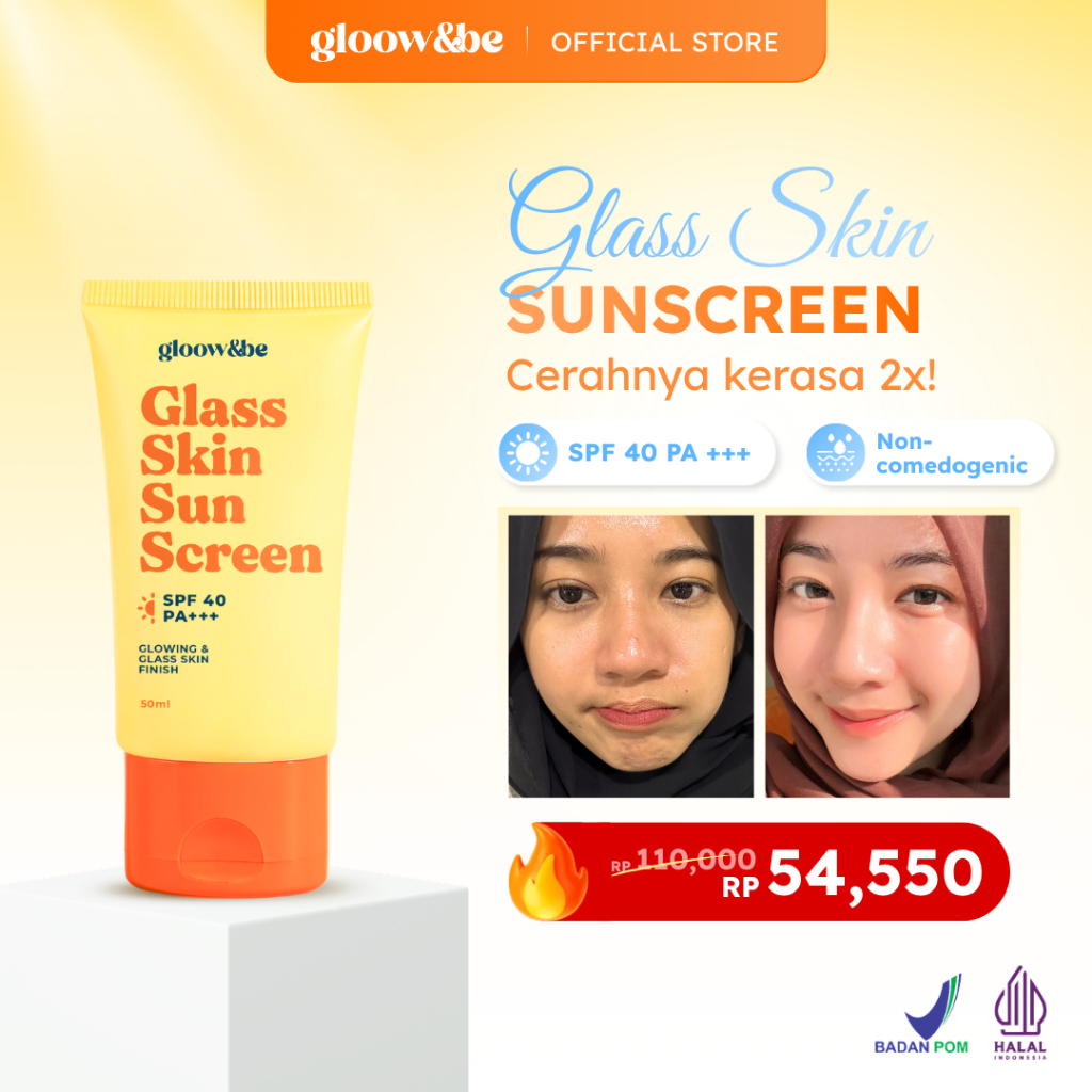 Gloow&be Glass Skin Sunscreen SPF 40 PA+++ Hybrid UV Filter | No White Cast | Glowy Finish | Ringan 