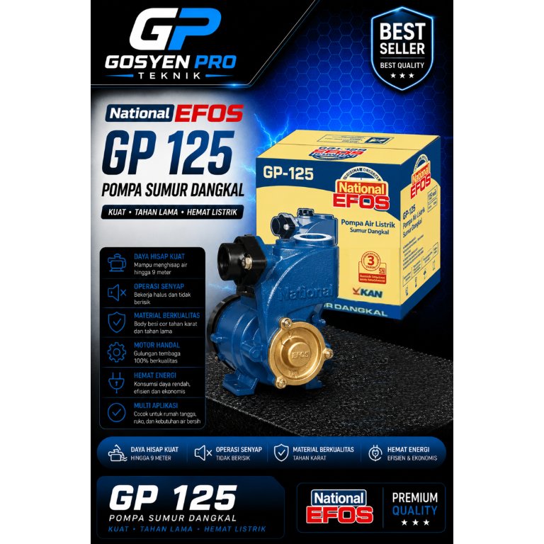 POMPA AIR LISTRIK SUMUR DANGKAL NATIONAL EFOS GP 125  / EFOS