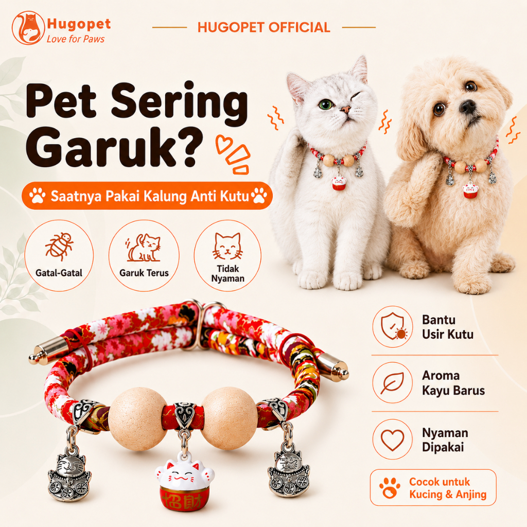 Hugopet Kucing Kalung Anti Kutu Dan Serangga Gaya Pest Control Collar Natural Kalung Kutu Anti Fleas