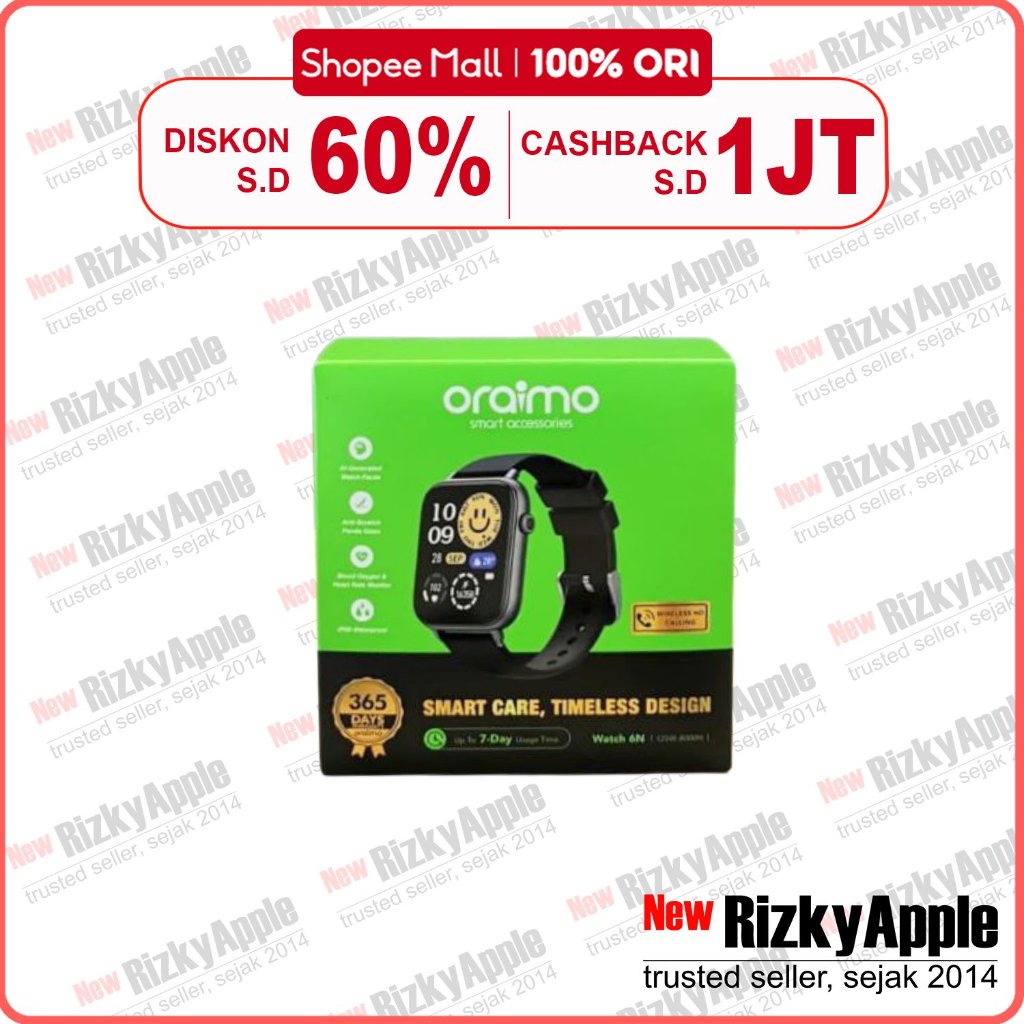 Oraimo Smartwatch 6N OSW-8000N Smart Watch Jam Pintar Bluetooth Fitness Tracker Black Erafone Origin