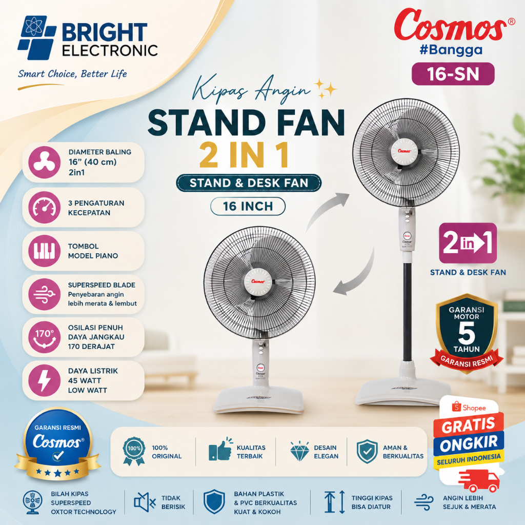 COSMOS KIPAS ANGIN 16 SN STAND FAN 2 IN 1/16-SN/16SN/16 SN/COSMOS KIPAS ANGIN LOW WATT