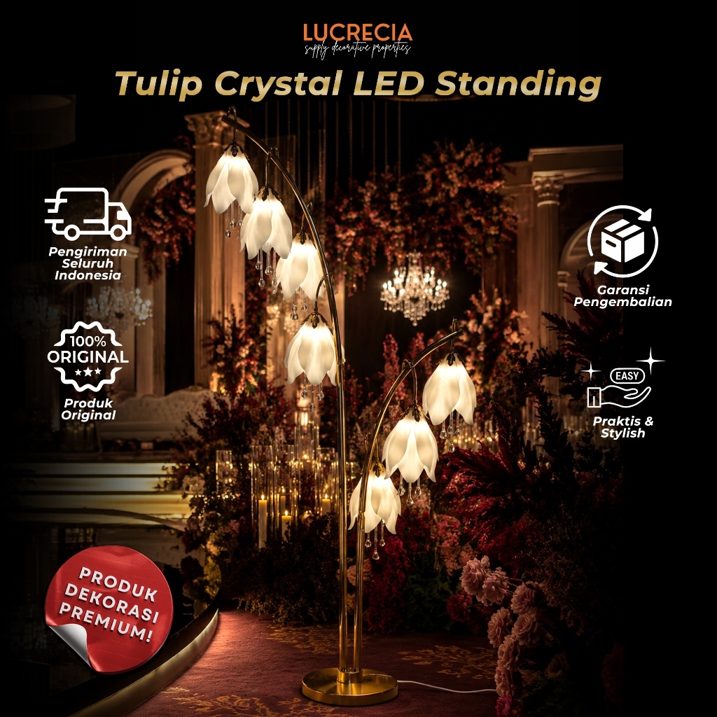 Lampu Standing Dekorasi Wedding Standing Led Tulip Crystal Lampu Hias Dekorasi Pelaminan Wedding LED