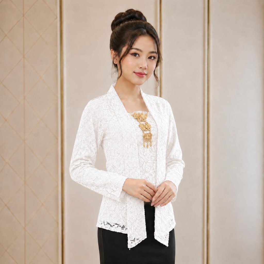Atasan Kebaya Brokat Modern Set Kebaya Kutu baru Brokat Lengan Panjang Baju Kondangan Wanita Dewasa
