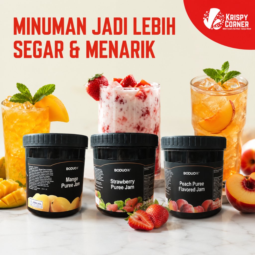 Boduo Puree Jam 1.3Kg Mango Strawberry Peach Selai Buah Topping Minuman Boba Dessert Bakery