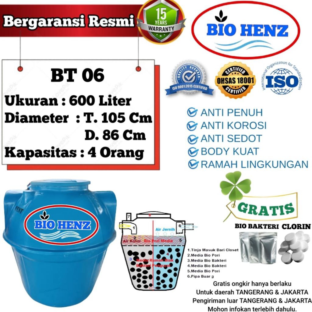 SEPTICTANK 600L BIOHENZ/BIOTECH/BIOFILL/BIOFILTER/BIOTANK Ramah Lingkungan