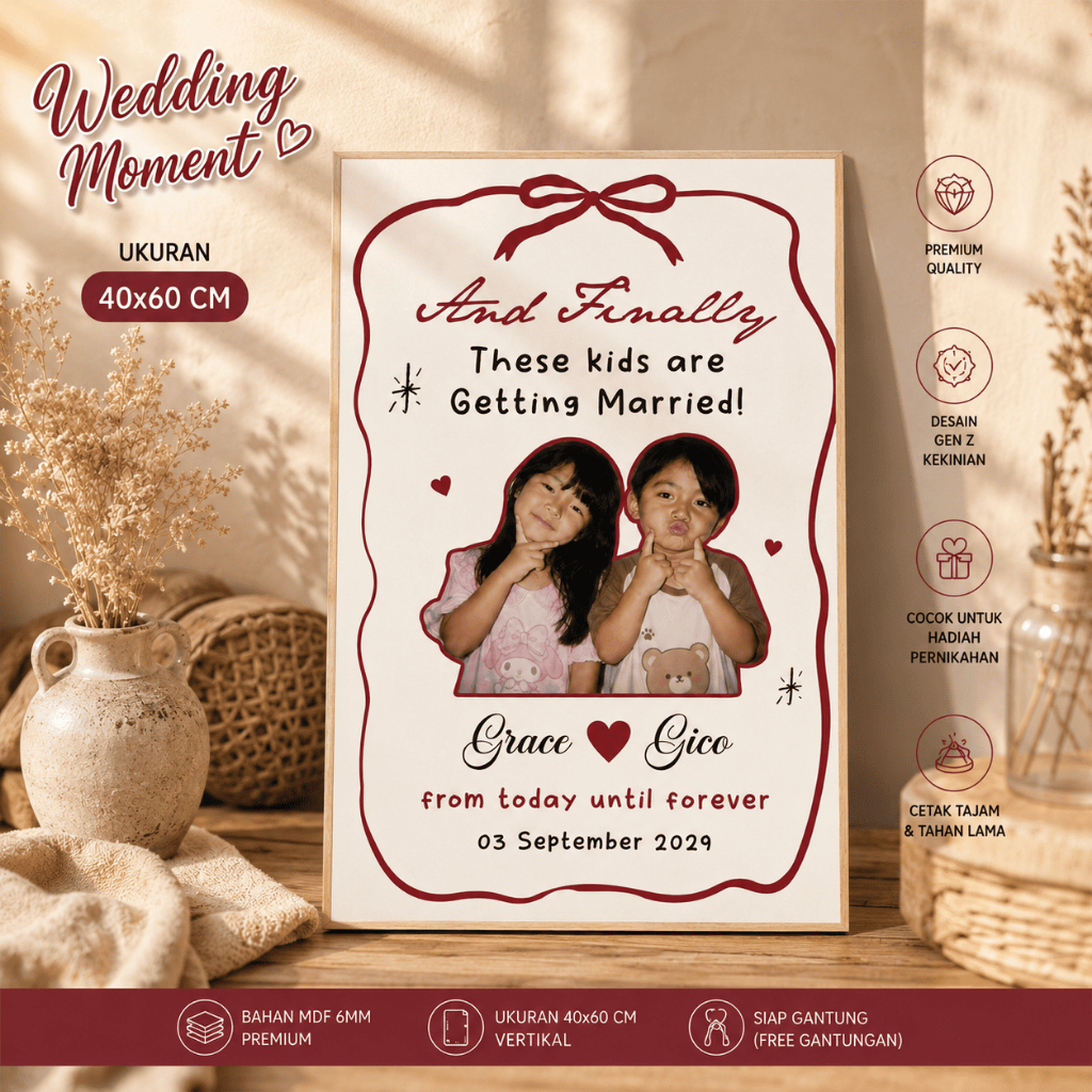 Wedding Welcome Sign Custom Foto - Cetak Foto Papan MDF Pernikahan Elegan