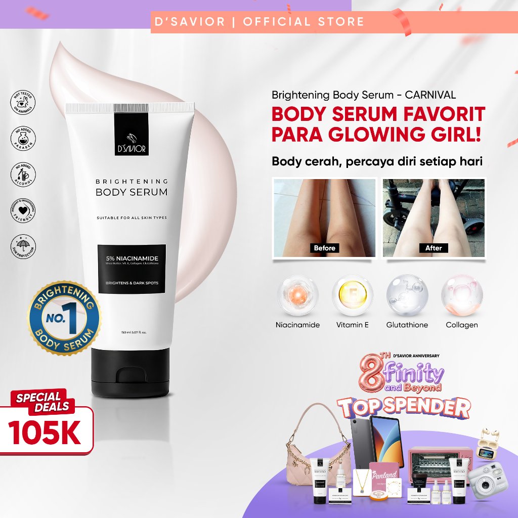 D'SAVIOR Body Serum Brightening Niacinamide 5% 150ML | Body Lotion Pencerah Badan, Penghilang Bekas 