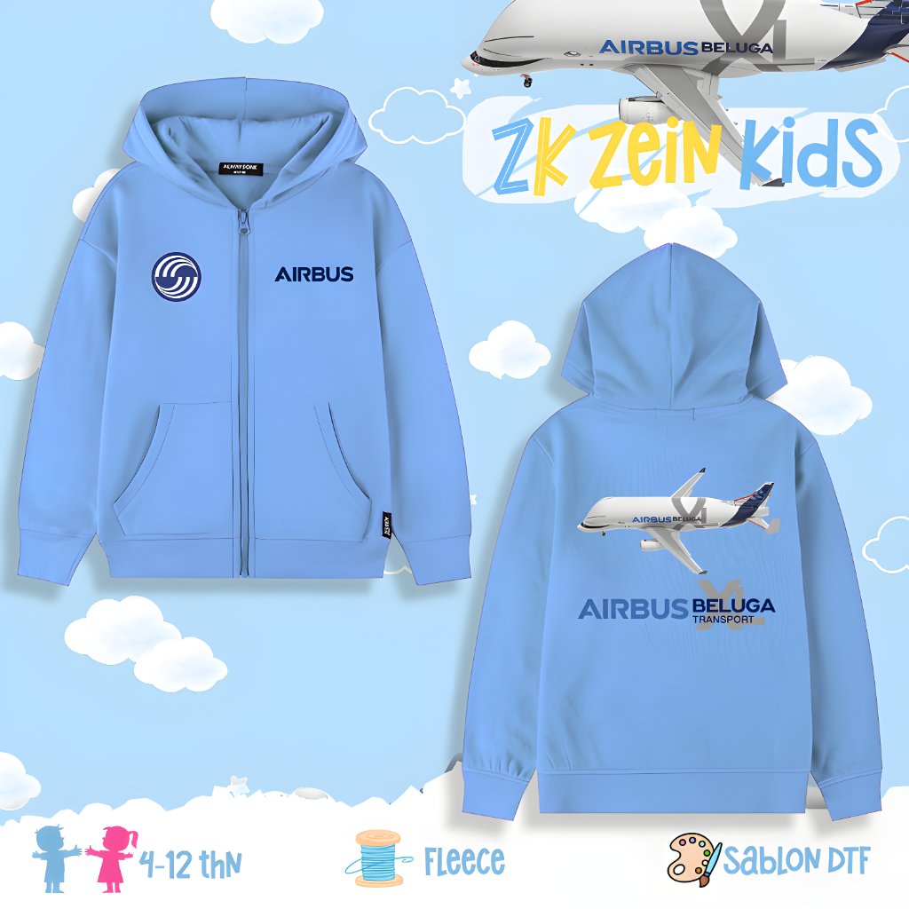 Hoodie Zip Up Anak Pesawat Airbus Beluga Transport  / Jaket Anak Gambar Pesawat AIRBUS BELUGA XL