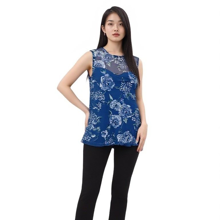 Tanktop Wanita Biru Motif Bunga | Tengtop Wanita Bunga Hijau /Biru | Tanktop WanitaTali Dua