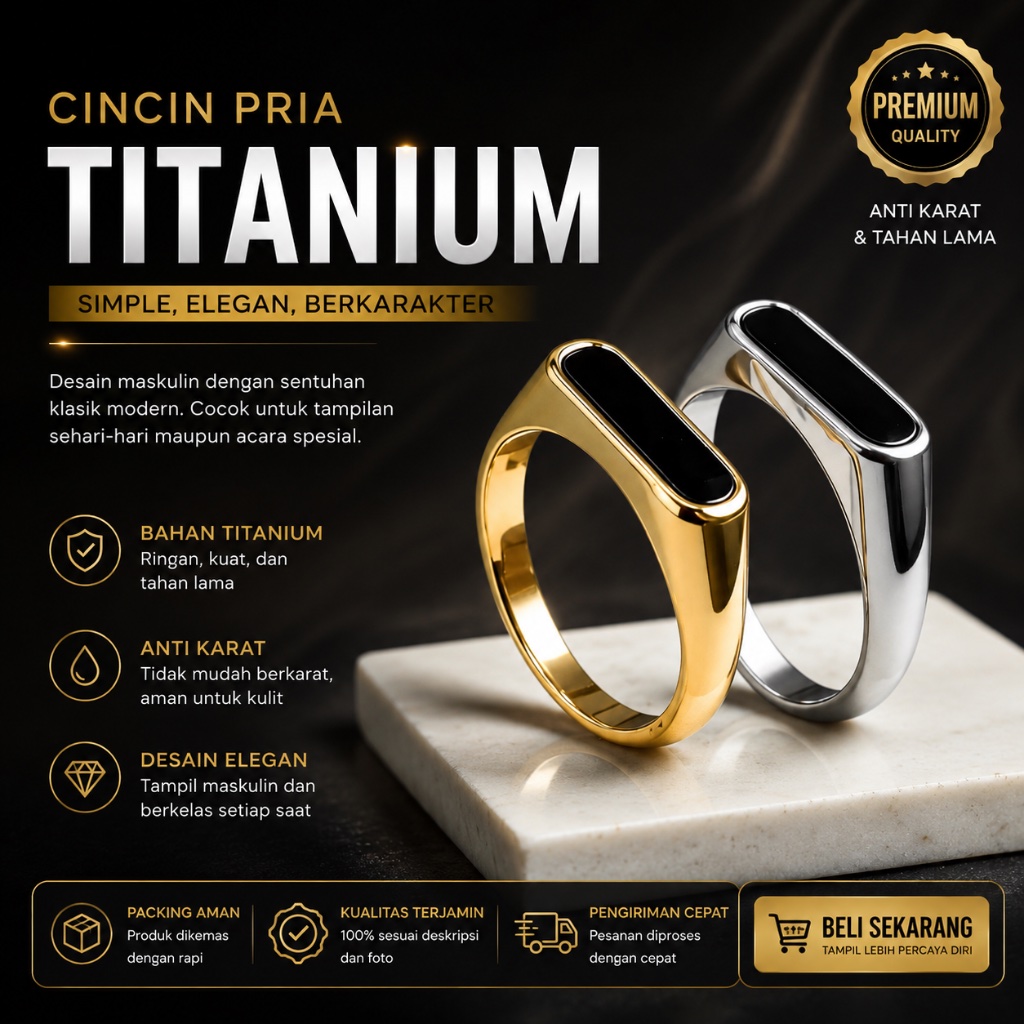 Cincin Pria Super Keren Black Onyx Silver Gold