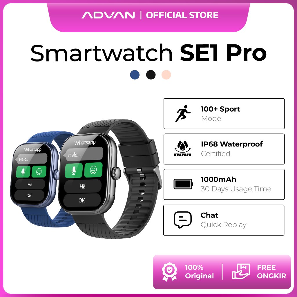 [BISA BALAS PESAN] ADVAN Smartwatch SE1 Pro | Chatgpt | Baterai 1000mAh Tahan 30 Hari | Bluetooth Ca