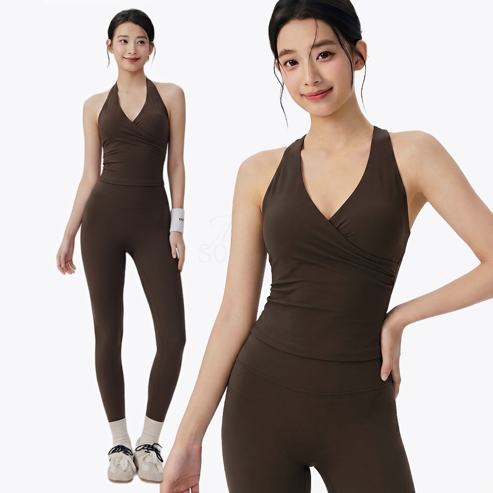 Belle V Neck Top – Halter neck top elegant Wanita detail French drapery activewear