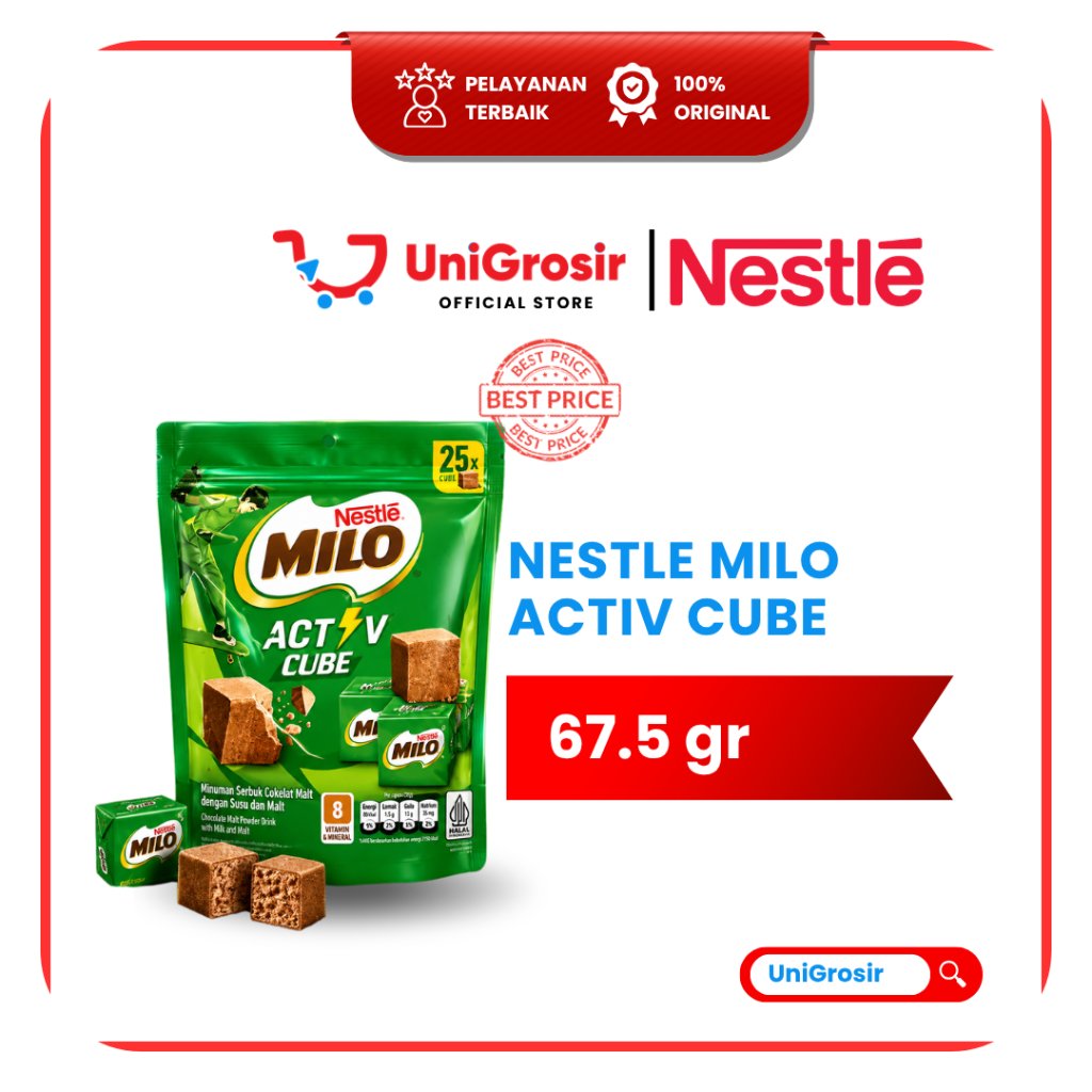 [UniGrosir] MILO ACTIV CUBE 67.5 gr COKLAT BLOK PEMEN CHOCOLATE MELT | ISI 25 pc @2.7 gr | COKLAT CE