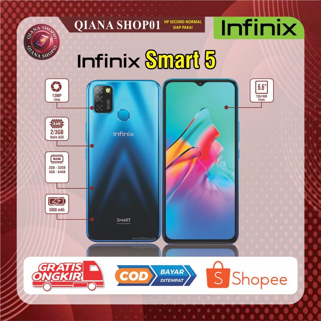 Hp Infinix smart5 Second Normal Ram 3/32 Ram 2/32 Hp Normal Siap Pakai Garansi 1tahun