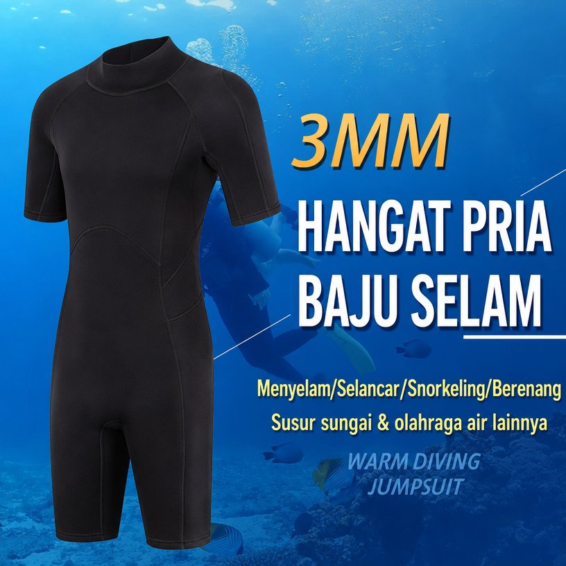 Wetsuit Neoprene 3mm Lengan Pendek Anti UV Snorkeling Unisex