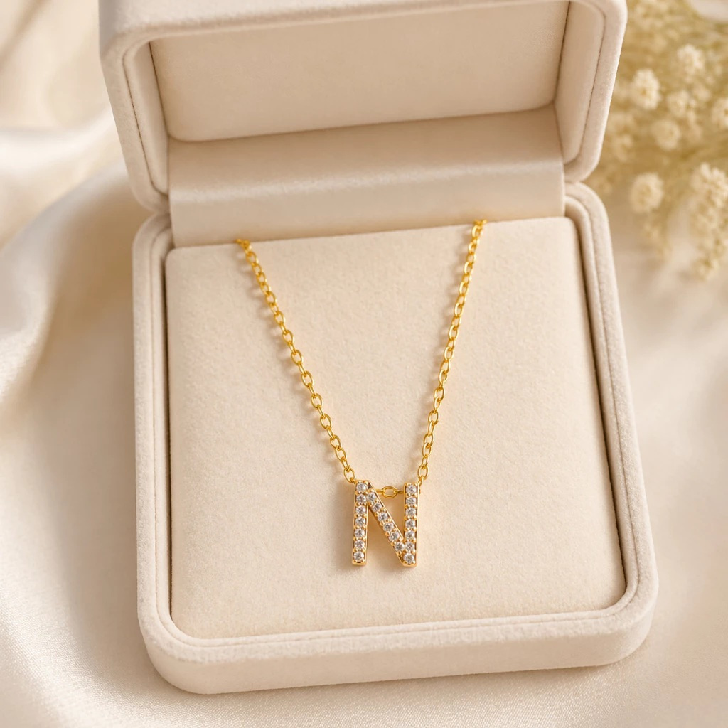 Kalung huruf N Elegant Koleksi Josean Emas Asli