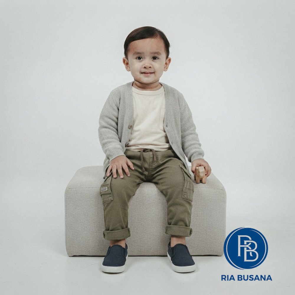 Ria Busana - Bombi - Celana Panjang Cargo Pinggang Serut Anak Laki-laki Katun Art. BPCK06501BN