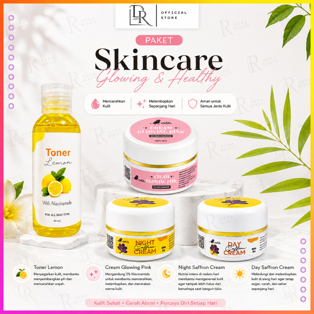 Paket Saffron 4in1 Day & Night Krim Whitening Glowing Toner Pelicin Lemon Mencerahkan Wajah BPOM