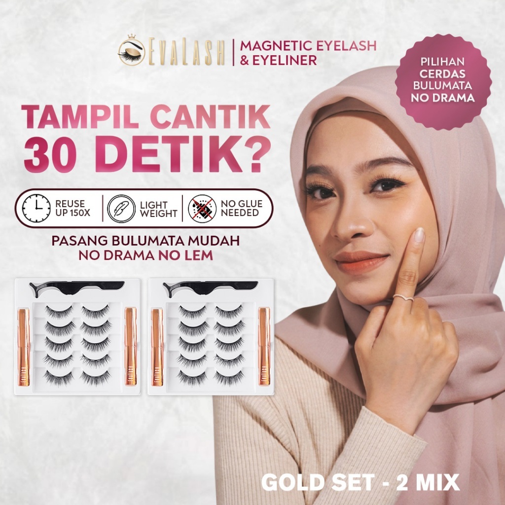 EVALASH GOLD BUNDLING 2SET - BULU MATA MAGNET EVA LASH MAKE UP MATA
