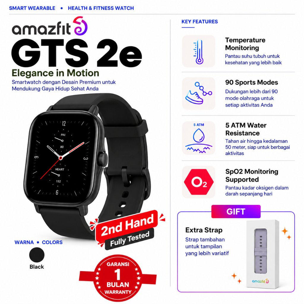 Amazfit GTS 2e Free Strap/GTS 2/ GTS 3 [BARANG SECOND, ADA SEDIKIT BARET] Smartwatch 1.65" HD AMOLED
