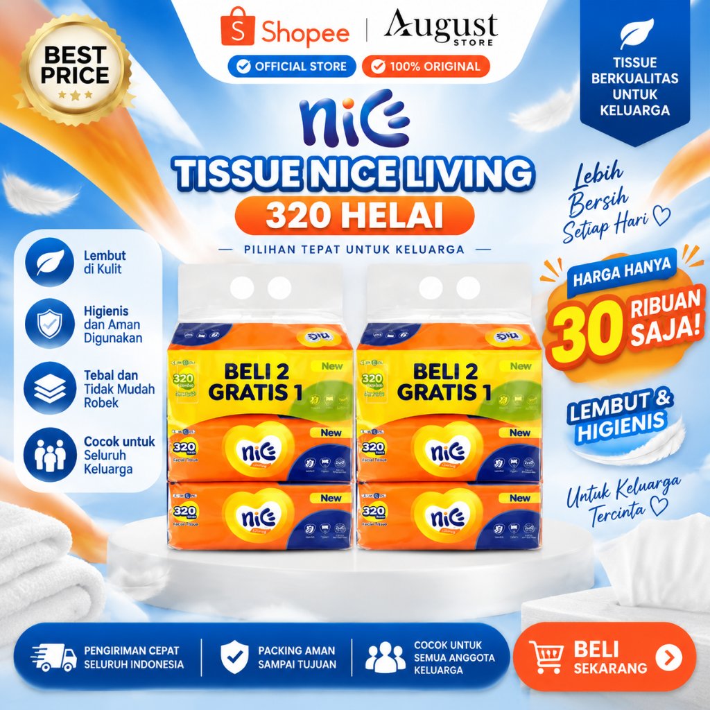 [6 PACK] Tissue Nice Isi 320 Helai / 2 Ply / Tissue Wajah / Tissue Softpack / Tissue Rumah