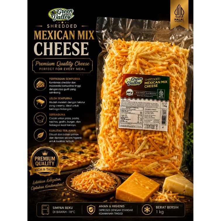 Green Valley Mexican Mix Cheese Shredded / Keju Parut Mexican Green Valley / Mexican Shredded Cheese