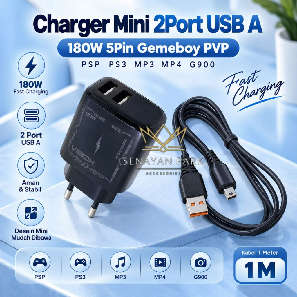 Vibox Charger Hp Jack G-900  Usb Mini 5Pin Game Boy PVP PSP PS3 MP3 Kamera Gopro Jadul [SEN]