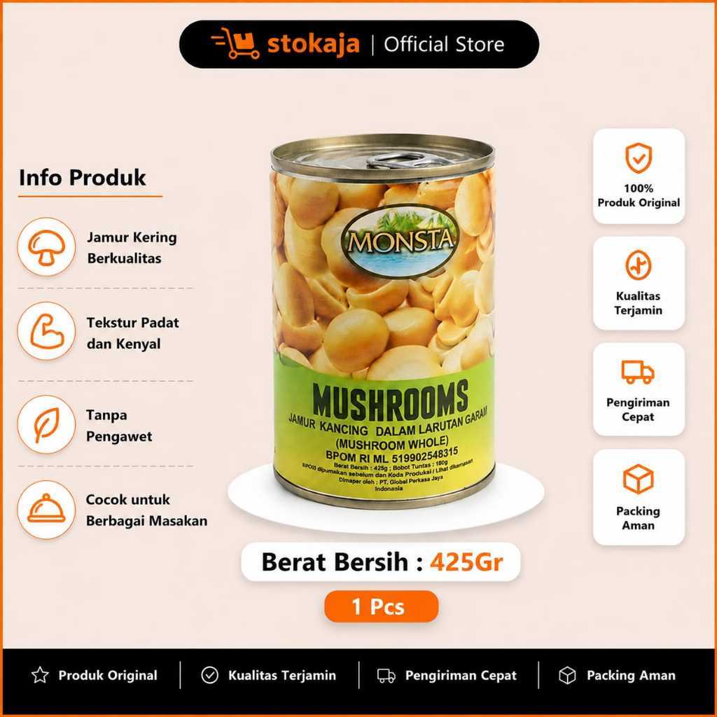 Jamur Kancing Kaleng Monsta | Jamur Merang (Straw) Kaleng 425g BPOM HALAL