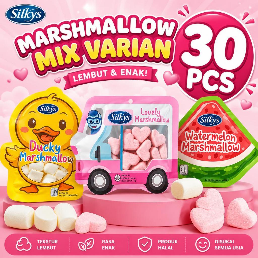 Silkys Marshmallow Karakter PAKET MARSHMALLOW KARAKTER BONEKA 30 PCS Marshmallow boneka mash JAJANAN