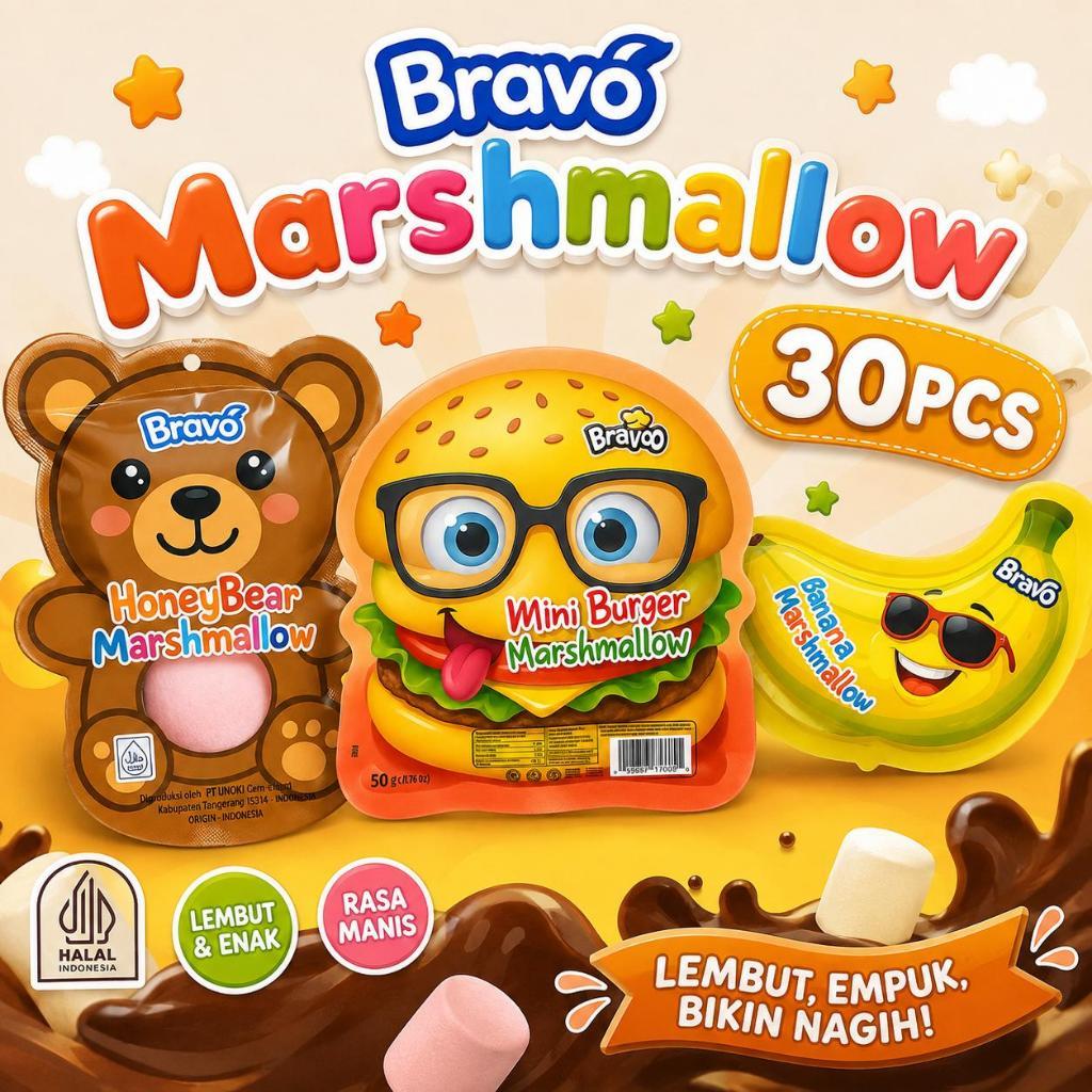 TERBARU MARSHMELLOW KARAKTER PISANG/BERUANG/BURGER 30PCS HALAL BPOM JAJANAN VIRAL TERMURAH HARGA GRO