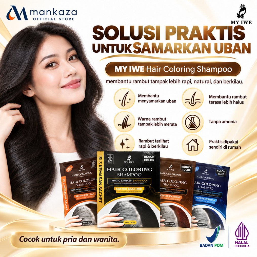MYIWE My Iwe Hair Coloring Shampoo SACHET 30ml 1 Box 3 Sachet Shampo Penghitam Rambut Uban Anti Uban