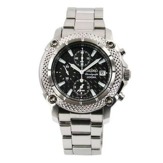 Jam Tangan Pria Seiko Chronograph SNA777 SNA777P1 Men Black Dial Silver Stainless Steel Strap Origin